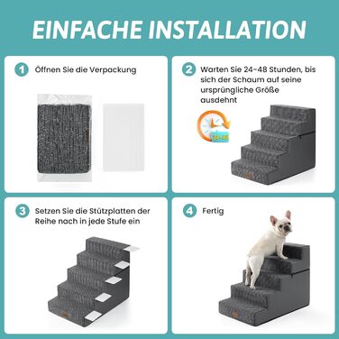 COZY KISS Dog Stairs for Small Dogs, Wide Steps Pet Stairs for Bed Couch Car, 60cm High High-Density Foam Cat Stairs with Removable Cover ( 7x0x60cm, ) (Dark Gray, 5, 75x50x60cm-Removable)