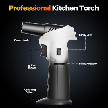 Газовий пальник Flambierbrenner: кухонна лампа на бутані з регулюванням 0–90° та безпечним закриттям (зелений та чорний)