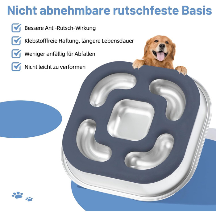 Миска для собак Anti Schling Napf з нержавіючої сталі 304, з силіконовим дном, для маленьких та середніх собак, 23*23*4.5 см