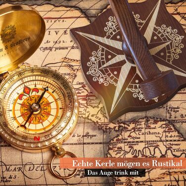 Grimm & Brothers: Compass Decanter - Genuine Wood - Whiskey Decanter 850ml with Congratulatory Card - Whiskey Accessories - Men's Gifts - Globe Whiskey Decanter - Gift Set - Alcohol - Whiskey Decanter