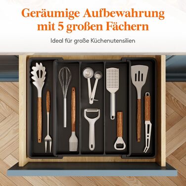 Органайзер для столових приборів Lifewit в шухляду, розширюваний 38-57 см, чорний, пластик, 28-44.5 x 35 x 4 см