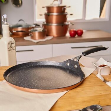Bergner BGIC-1101 Crepe and Pancake Pan | Quantanium Non-Stick Coating | Copper | Silicone Handle | Forged Aluminum, 24 cm