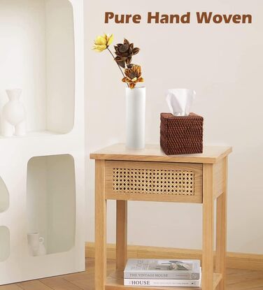 Rattan Cosmetic Tissue Box, 14 x 14 x 14.5 cm, Handwoven Square Tissue Box, Natural Decorative Tissue Box, Tissue Holder (Square, Honey Brown)