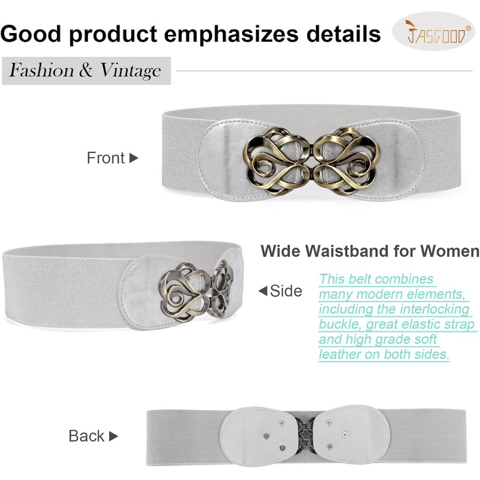 Жіночий широкий еластичний пояс JasGood (4 шт) - чорний, коричневий, срібний, червоний - для талії 71-87 см та 103-117 см