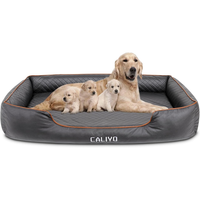Ортопедичне ліжко для собак Caliyo - матрац для собак з штучної шкіри, вологостійкий та пральний, з піною з ефектом пам'яті, диван для собак з 4 бортиками, розмір 85x63x20 см, чорний