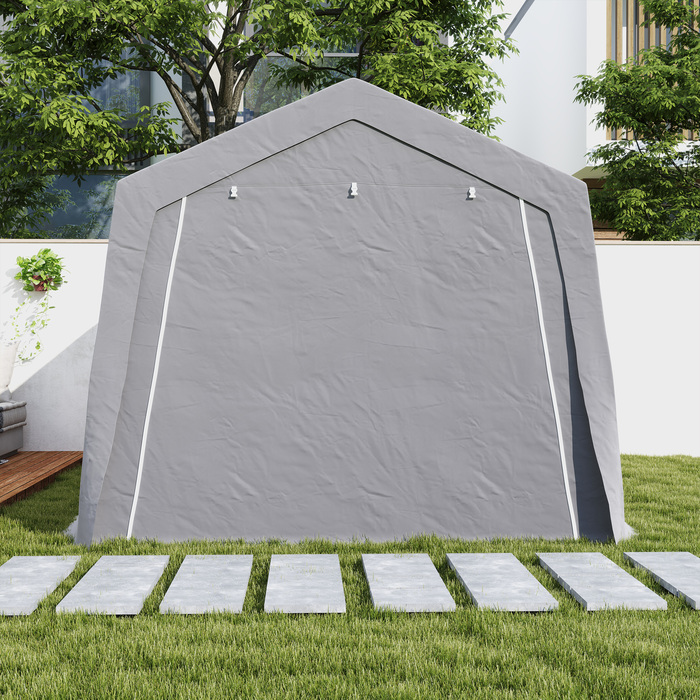 Outsunny Shed with Gabled Roof, Waterproof Tool Tent with Doors, Windows, Anti-Dust Bicycle Cover, Folio Shed, Bicycle Garage for Terrace Garden, 300 x 447 x 255 cm, Light Grey | Aosom