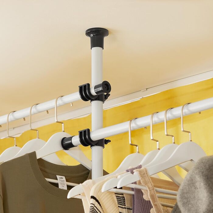 SoBuy KLS04-SCH Telescopic Clothing Rail Clothes Rack with 5 Clothes Rails and 2 Baskets Telescopic Wardrobe System Adjustable Shelving System B (209-311) x H (200-285) cm (White)