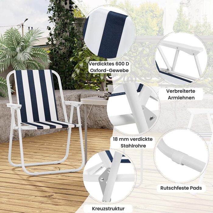 WOLTU Folding Camping Chairs, 2-Piece Set, Folding Chair, Lightweight Fishing Chair with Armrests for Picnic, Outdoor, Hiking, Garden, Balcony, (White+Blue)