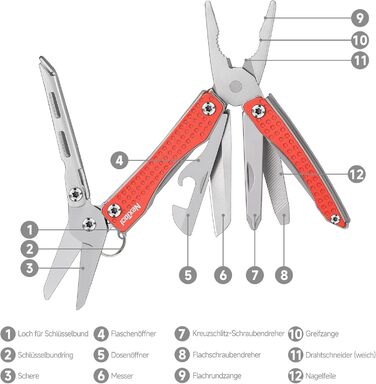 NexTool Mini Flagship Multitool, Mini Multitool 10 IN 1 Multitool with Mini Pocket Knife, Bottle Opener, Scissors, Pliers, Screwdriver, Multifunction Tool for Camping Accessories - Red