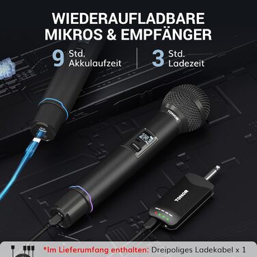 TONOR TW720 Бездротовий мікрофон Bluetooth з металевим корпусом, UHF, 100м, 2 шт. для караоке, вечірок, конференцій