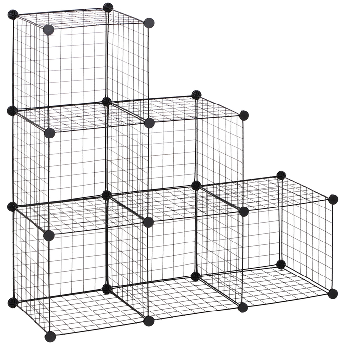 HOMCOM Shelf Unit, Storage System with 6 Cubes, DIY Wire Grid Cube Shelf, Tiered Shelf for Living Room, Bedroom, Black, 109 x 37 x 109 cm | Aosom