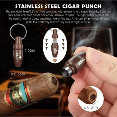 KEJIAR Набір для зберігання сигар: Humidor, ріжучий інструмент, зволожувач, коричневий