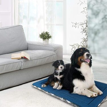 Кросер Fancy Crate Pad - килимок для лежанки, двосторонній (холодний та теплий), машинне прання, для собак малого та великого розміру (до XXX-Large), сірий, темно-синій, зірковий принт, 122 x 76 x 3 см
