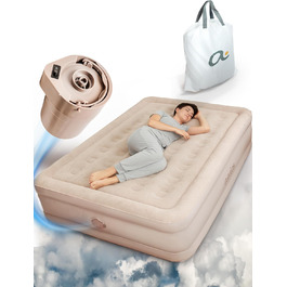 Надувне ліжко Aerios для 2 осіб з вбудованим USB-C насосом | Преміум гостьове ліжко без кабелю живлення | Надувне ліжко - виберіть розмір! Бежевий двоспальний