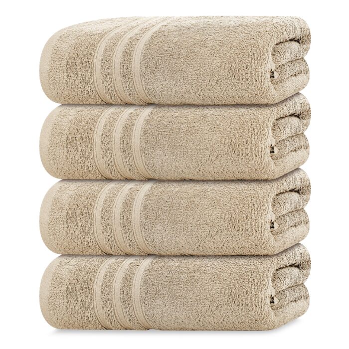 Набір банних рушників Tens Towels з 100% бавовни, 4 шт, 68.6 x 137.2 см, швидкосохнучі та легкі рушники для ванної кімнати, бежеві