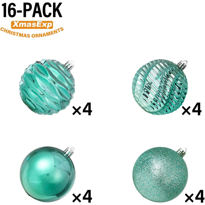 Новорічні кулі-прикраси XmasExp (8 см, м'ятно-зелені) - 20 карат, міцні, для ялинки, декор, ідеально для свят, весілля, новорічні прикраси м'ятного кольору
