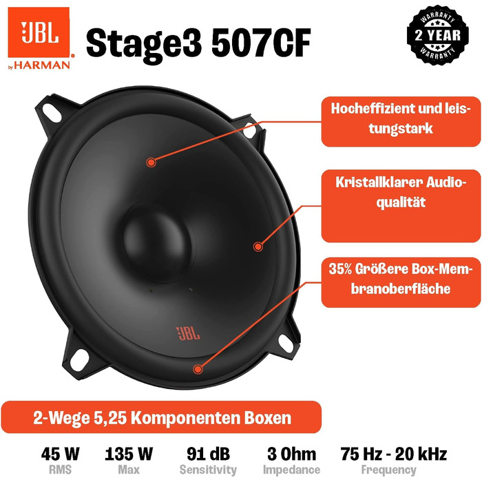 JBL Stage3 607CF автомобільна акустика 2-смугова, 250 Вт, комплект динаміків 160 мм (6,5