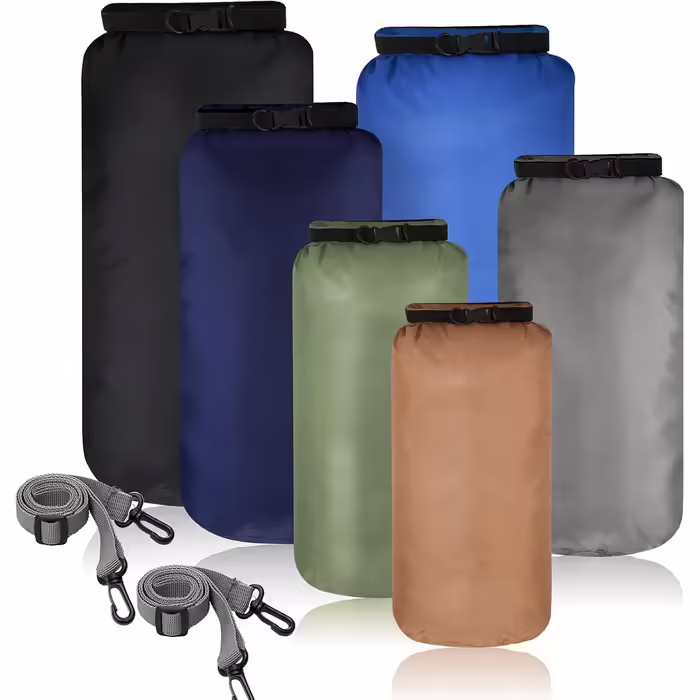 6-Piece Waterproof Dry Bag Set - Dry Sack Lightweight Airtight Pack Sack Set 20L 15L 10L 8L 5L 3L Dry Bag and Long Adjustable Shoulder Strap for Kayaking