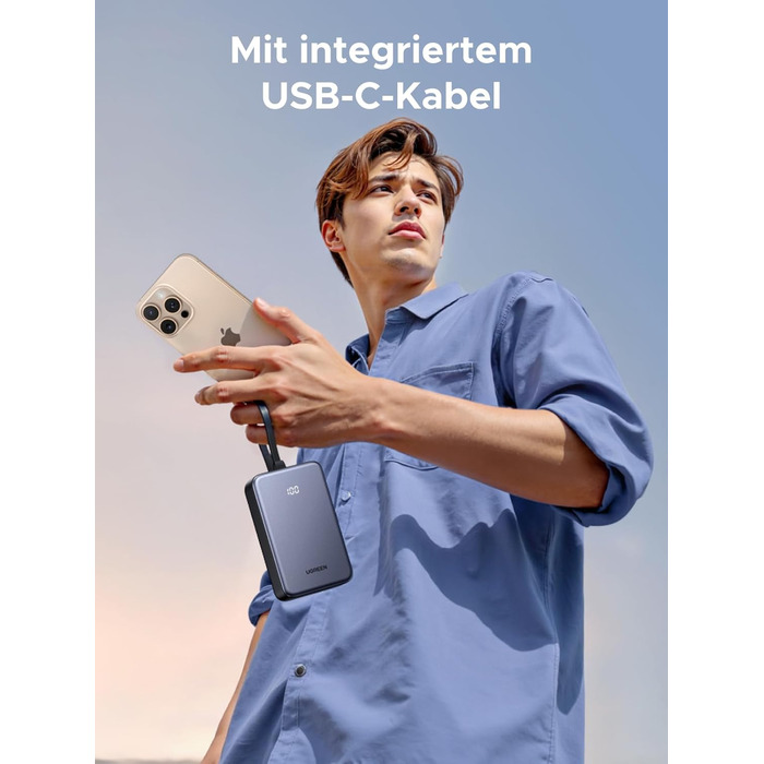 Power Bank UGREEN 20000mAh 22.5W з USB-C кабелем: заряд для iPhone, Samsung Galaxy та інших