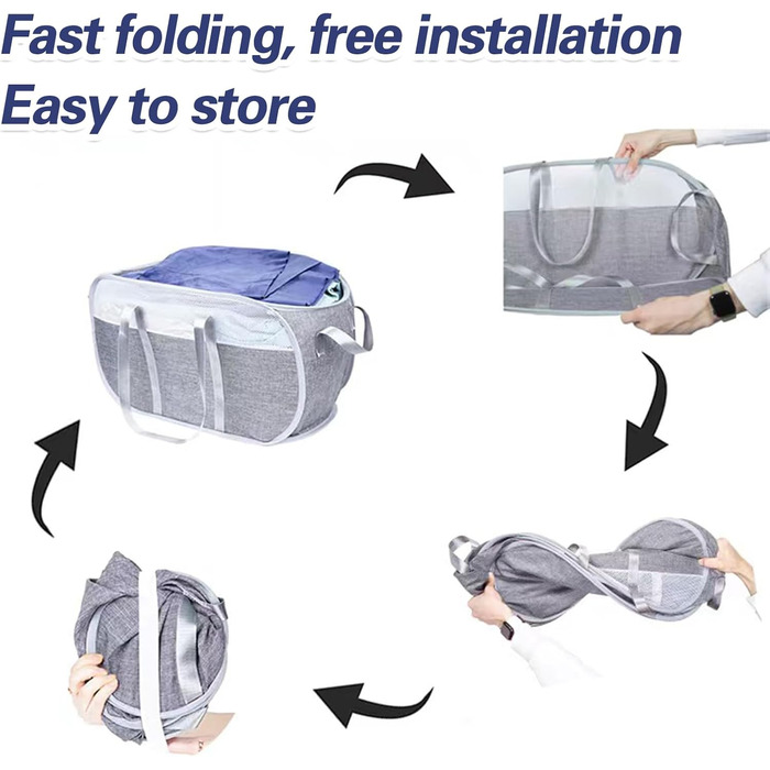 Pop-up Laundry Basket - Foldable Laundry Basket, Breathable Honeycomb Mesh Laundry Basket, Space-Saving, Suitable for Laundry Room Storage, and Travel (gray)