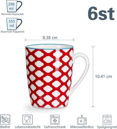 ONEMORE 6-Piece Coffee Mug Set, 355 ml Colorful Porcelain Coffee Cups, Coffee Mugs with Handle, Large Cups for Coffee, Milk, Tea, and Hot Chocolate, Multicolor