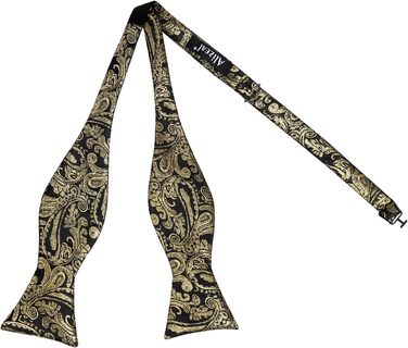 Чоловіча краватка-метелик Alizeal Retro Paisley з хустинкою, чорний+золотий, універсальний розмір