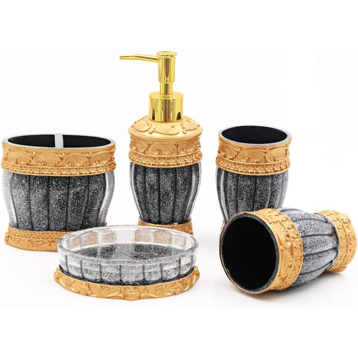 Набір аксесуарів для ванної кімнати LUINT Vintage в червоно-чорному кольорі (5 шт.)