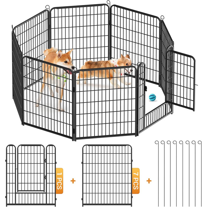 Вольєр для цуценят, ігровий майданчик, вольєр для цуценят з дверцятами та засувом, огорожа для тварин, загін для собак, вольєр для кроликів, металеві з'єднання, 65 x 80 см (8 перегородок)