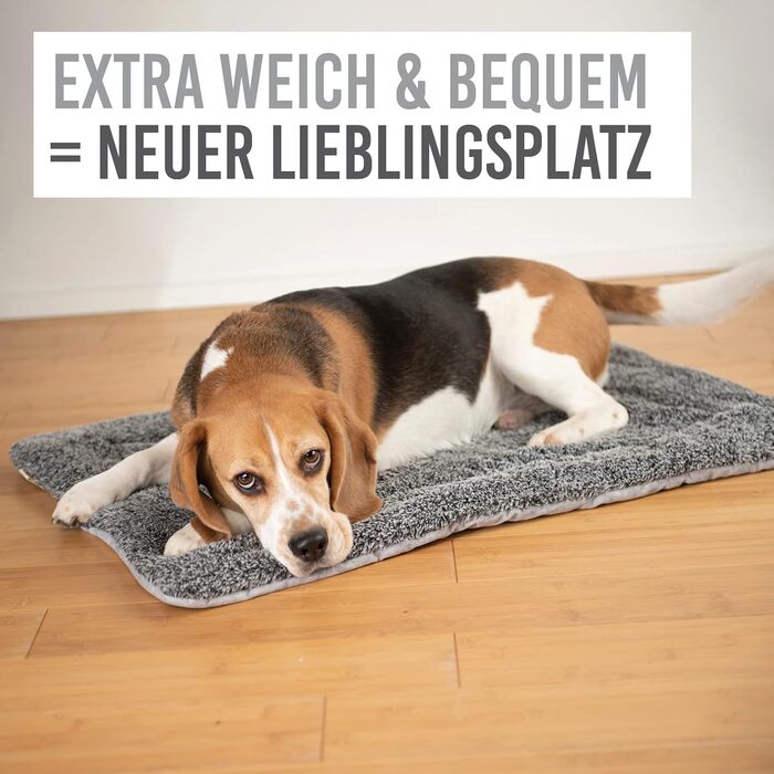 KaraLuna Dog Mat 80 x 55 cm for home & on the go | Washable | 3 sizes available | Dog blanket, dog cushion, padded dog blanket, fluffy (Grey)