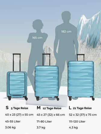 Чемодан середнього розміру з жорстким корпусом | Розкладний валіза-тележка 45 x 27 x 66 см з високоякісного поліпропілену | Унісекс, вага 3,7 кг | Подвійні колеса & TSA-замок (Travel) | Відділення для ноутбука (55 см)