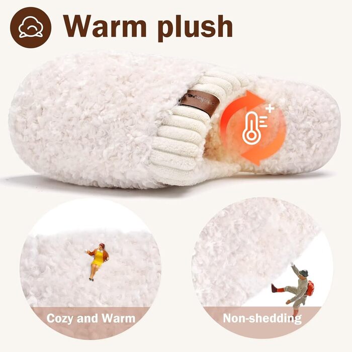 Тапочки жіночі Mabove Hausschuhe з меморі-піною, теплі зимові для дому (38/39 EU, молочний колір)