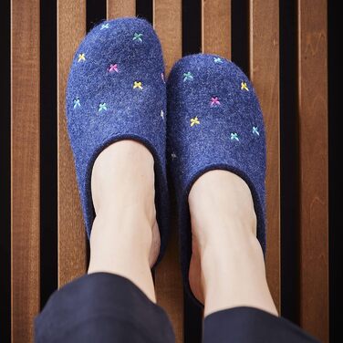 Фетрові домашні тапочки Haflinger Everest Farfalline з вишитими метеликами, 39 EU, колір джинс