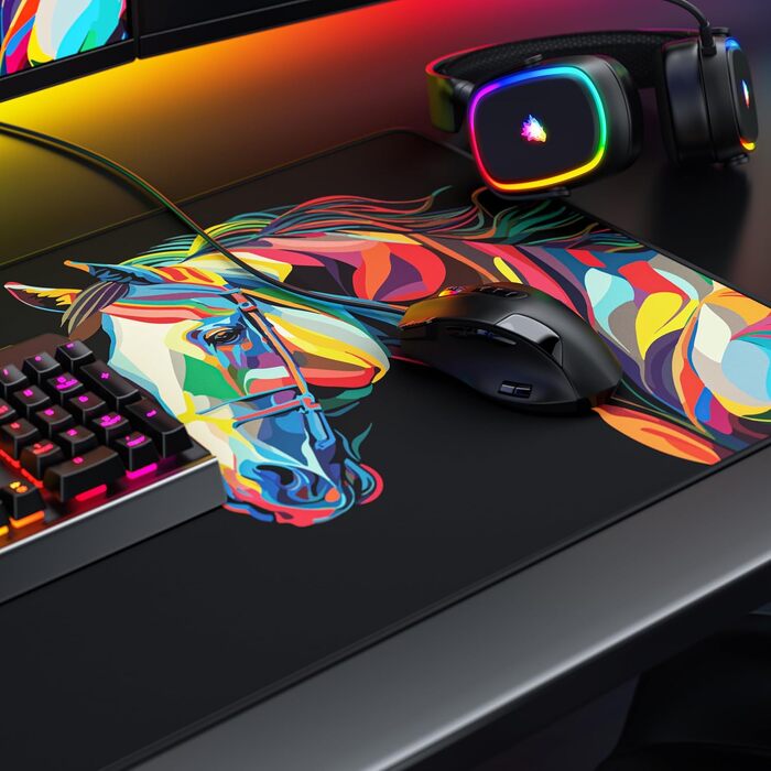 Ігровий килимок для миші CSL XXL Mousepad Gaming (900x400 мм), Alchemy Colour Horse — великий килимок на стіл для геймерів, сумісний з Razer, Logitech, Roccat