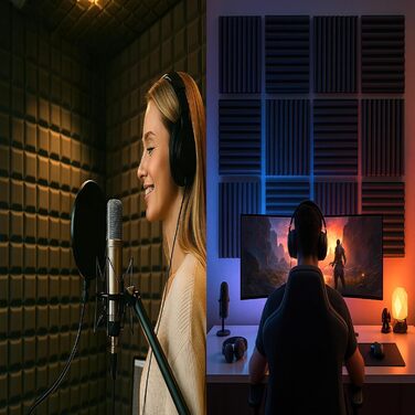 Акустичні панелі для шумоізоляції 30x30x5 см, набір 6 шт. (Сірий) — Професійні звукопоглинаючі панелі для студії, подкастів, дому та офісу з клейкою стрічкою