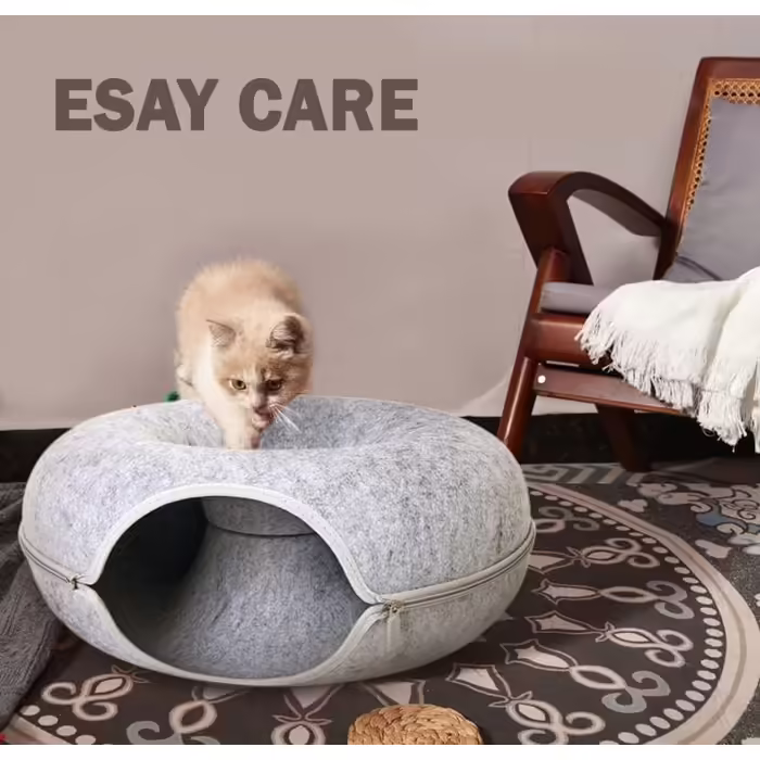 Lucky Sign - Cat Cave Felt Cat Tunnel Cat Bed Multifunctional Cat Sofa Cozy Cat Toy for Endless Fun Cat Basket Cat Cushion - (60x60x28cm, Light Grey)