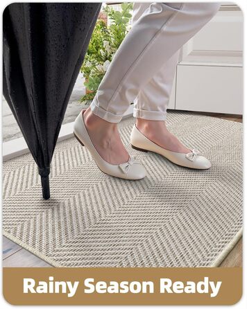 Килимок для дому COLOR&GEOMETRY Ultradünne Innentürmatte 43x76 см, машинного прання та антиковзаюча підлога, плоский килимок для приміщень, вбираючий килим для паркету, коридору (складений) (Білий, Бежевий, 61 x 91 см)