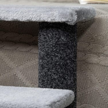 PawHut 4-Step Pet Stairs with Scratching Posts, Ball, Dog Stairs, Animal Stairs for Cats up to 5 kg, Plush Jute Grey, 60 x 40 x 64 cm