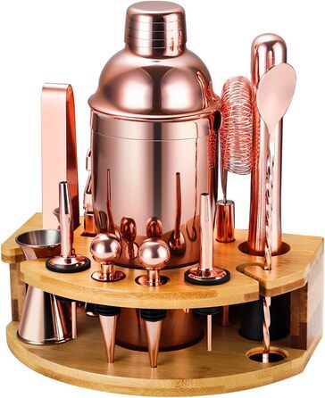 Cocktail Shaker Set, 12-Piece Stainless Steel Bar Accessory Set, 750ml Shaker Bartender Set with Stand, Ideal Cocktail Machine Bartender Set for the Home Bar (Rose Gold)