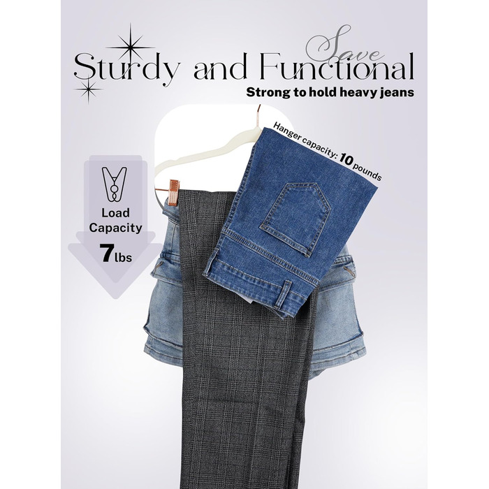 Набір вешалок для одягу HOUSE DAY, 20 шт, з кліпсами, ультратонкі, антиковзні, для штанів, економія місця (слонова кістка)