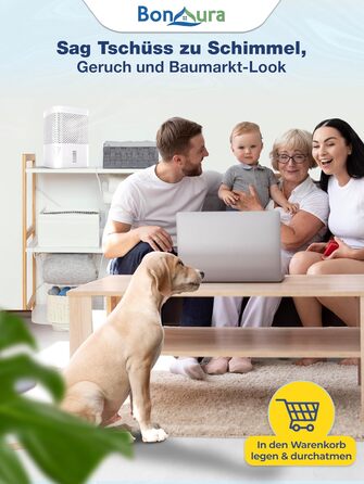 Зволожувач повітря BonAura® без струму до 23 м² | 360° вентиляція | Для дому та квартири | З виливом та 5 гранул по 680г | Захист від плісняви та неприємних запахів