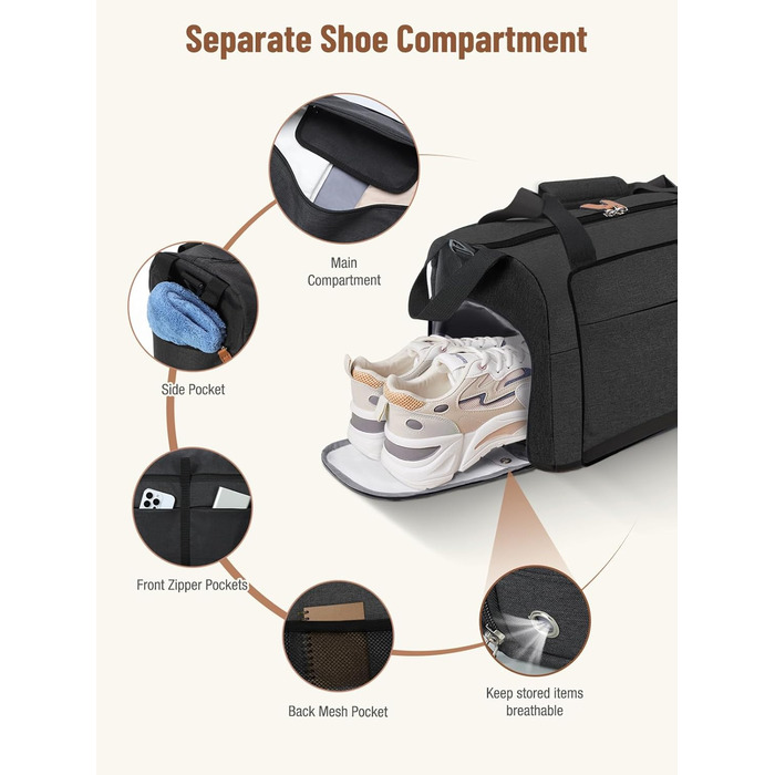 Чорна дорожня сумка Lekesky 30L: Easyjet, Weekender, спортивна, з відділенням для взуття, водонепроникна