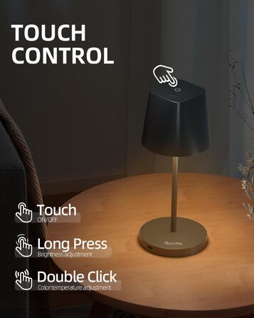 LED-лампа Quntis настільна бездротова, торкання, регулювання яскравості, акумулятор, USB зарядка, 3000K-5000K, IP44, вологостійка, для дому та саду, чорна
