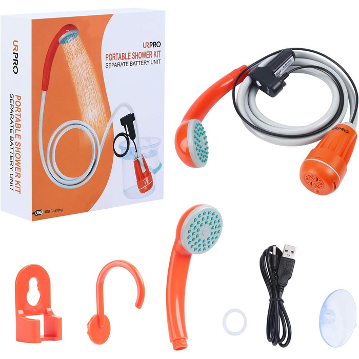 Portable Outdoor Shower Head, Shower Pump, Detachable USB Rechargeable Batteries, Pumps Water from Bucket, for Camping, Hiking, Pet Cleaning, Pet Shower, Car Washing
