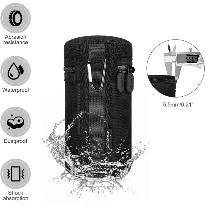 Чохол для об'єктива Arvok, 4 розміри, неопрен, водонепроникний, захисний, 5 мм, для DSLR-камери, чорний & сірий