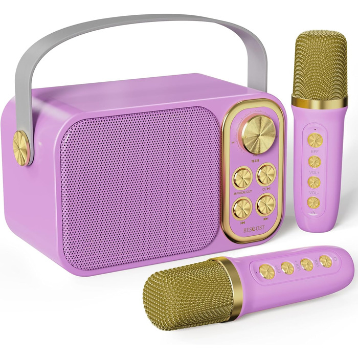 Караоке машина з 2 мікрофонами, портативна Bluetooth колонка для дітей та дорослих, 7 голосових ефектів, ідеальна для вечірок та днів народження (фіолетовий)