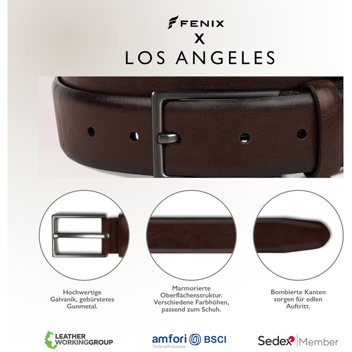 Чоловічий ремінь FENIX LOS ANGELES Toffee Brown (95 см) — шкіряний, регульований, з нікель-вільною пряжкою, ширина 30 мм, для костюмів та джинсів