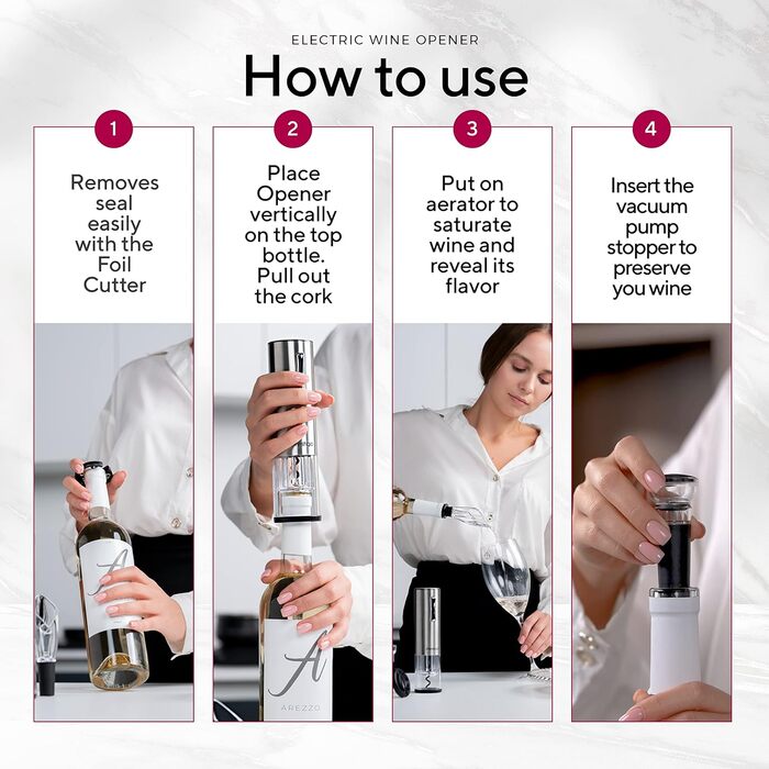 Premium Electric Wine Opener with Charging Station - Integrated Foil Cutter - Packaged in a High-Quality Gift Box - Black/Silver (Nemi - Silver)