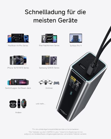 Power Bank CUKTECH 15 Ultra 20000mAh 165W з PD 3.1 та цифровим дисплеєм. Сумісний з iPhone, MacBook Pro, Samsung та іншими пристроями.