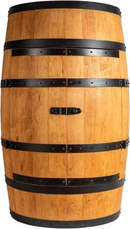 Wine Barrel Stand with Door - Alcohol Cabinet, Bottle Shelf, Wooden Shelves - Wine Barrel - Barrel Furniture - Wine Rack - Wine Rack - Wine Bar - Barrel Bar with Door - Barrel Bar Minibar 80cm High (Oak)