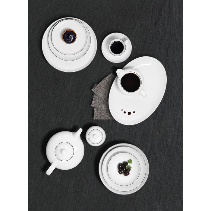 Seltmann Weiden 001.737148 Lido Tableware Set - 6 Dinner Plates + 6 Soup Plates - 12-Piece - Black Line Single
